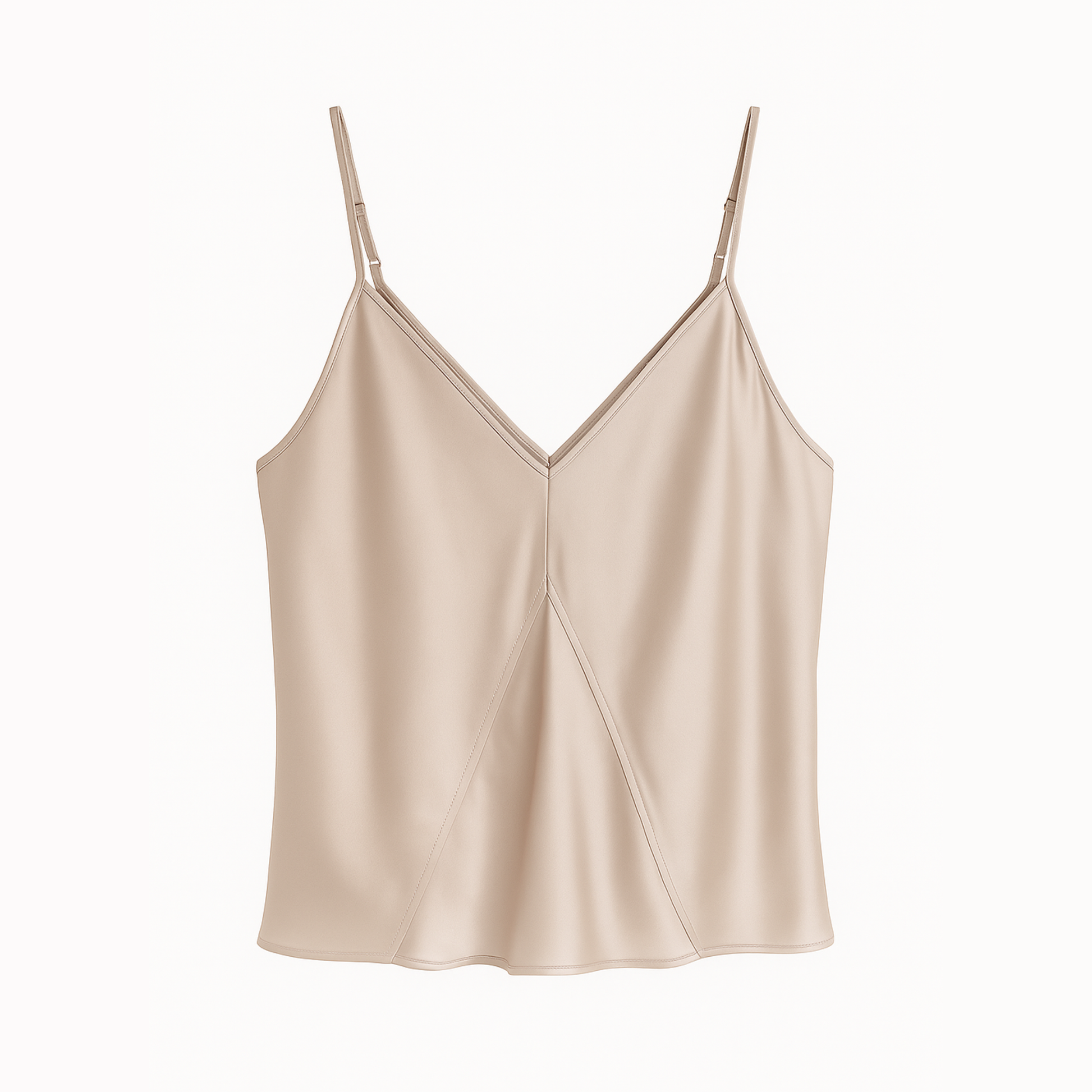 Beige satin camisole on a white background