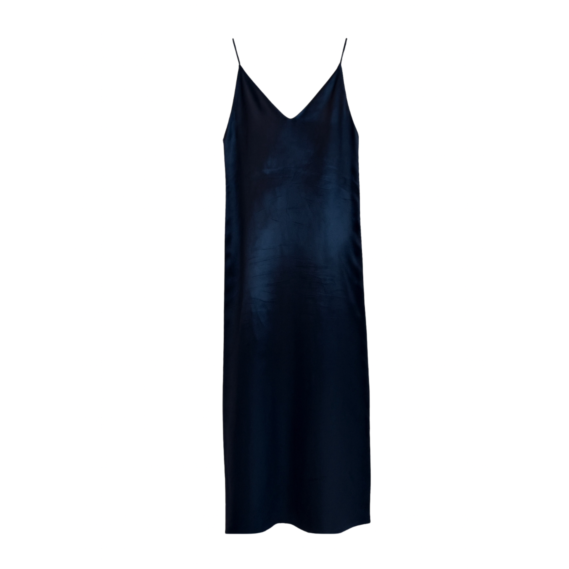 Navy slip dress on a white background