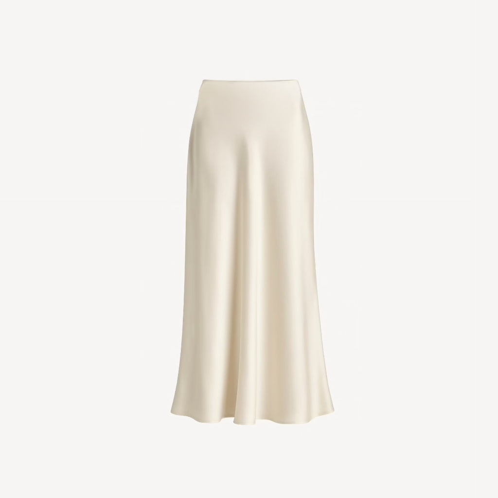 White satin skirt on a light beige background
